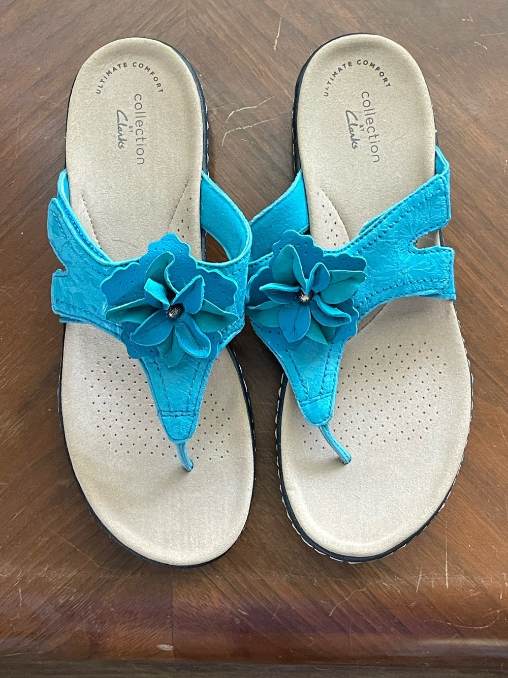 Clarks Teal Floral Thong Sandals